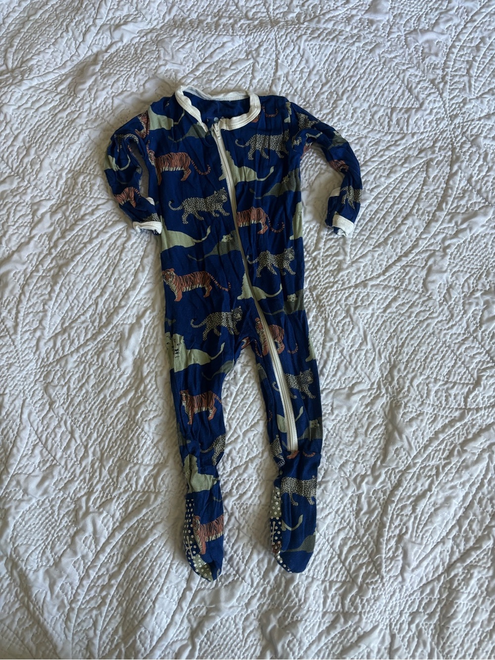 Kickee Pants Bamboo Navy and Olive Big Cat Print Footed One-Piece